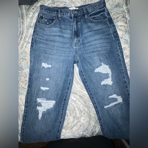 Kancan Womens Estilo‎ Wide Leg Distressed Jeans Size 11/29 Blue Denim - Picture 4 of 5